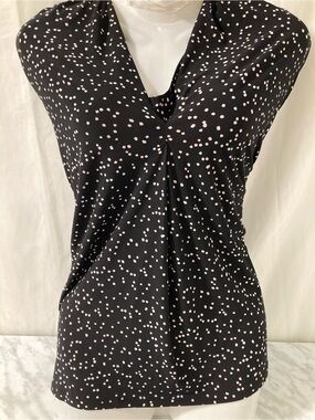 Anne Klein Black White Polka Dot Cowl Neck Sleeveless Top